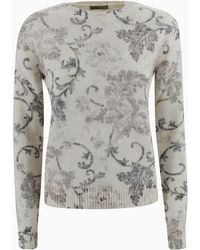 Herno - Crew Neck Sweater With Floral Print - Lyst