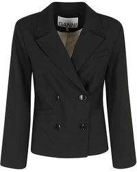 Ganni - Drapey Melange Fitted Double Breasted Blazer - Lyst