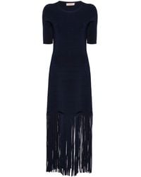 Twin Set - Short Sleeves Long Dress With Fringes - Lyst
