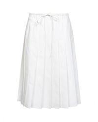 Prada - Technical Cotton Blend Pleated Midi Skirt - Lyst