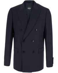 BOSS - Double-Breasted Wool Jacket Blazers - Lyst