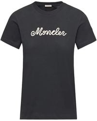 Moncler - Logo Embroidery Cotton T-Shirt - Lyst