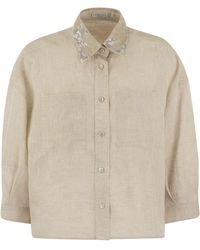Brunello Cucinelli - Linen Linen Shirt With Dazzling Magnolia Collar - Lyst