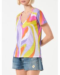 Mc2 Saint Barth - Linen T-Shirt With Wave Print - Lyst