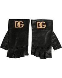 Dolce & Gabbana - Embellished Wrist Length Fingerless Gloves Leather - Lyst