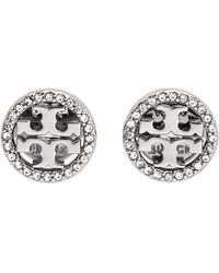 Tory Burch Circle-stud Crystal Logo Earrings - Metallic
