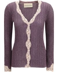 Valentino - Lurex Knit Cardigan With Lace Viscose; Other Fibres - Lyst