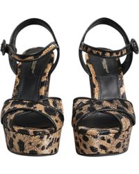 Dolce & Gabbana - Leopard Wedges Ankle Strap Sandals Shoes And - Lyst