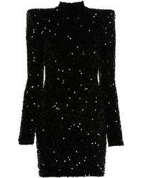 Elisabetta Franchi - Long Sleeves High Neck Dress With Paillettes - Lyst