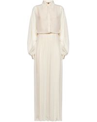 Fendi - Ivory Silk Crêpe Jacquard Long Shirt Dress - Lyst