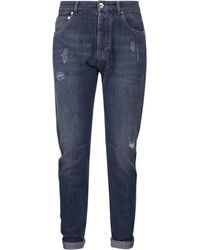 Brunello Cucinelli - Five-pocket Leisure Fit Trousers In Old Denim With Rips - Lyst