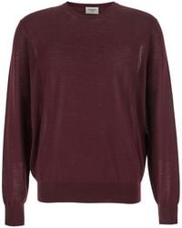 Saint Laurent - Bordeaux Crewneck Sweater With Cassandre - Lyst