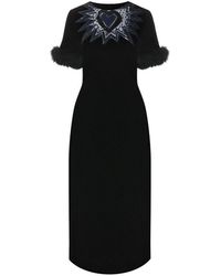 Fendi - Fur Trim Velvet Midi Dress - Lyst