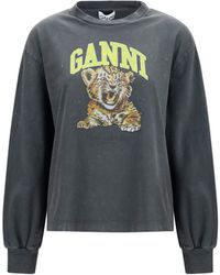 Ganni - Long-Sleeve Tiger-Print T-Shirt Cotton Sweatshirts - Lyst