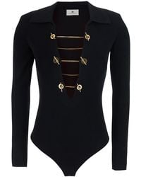 Elisabetta Franchi - Knit Top With High Neck And Long Sleeves Technical Fabric Tops - Lyst