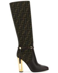 Fendi - Embroidered Leather And Fabric Delfina Boots - Lyst