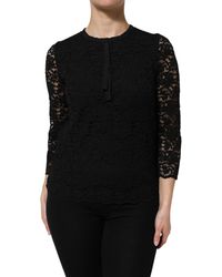Dolce & Gabbana - Lace Round Neck 34 Sleeve Top - Lyst