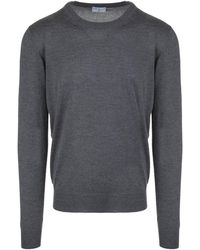 Fedeli - Man Round Neck Pullover In Anthracite Cashmere And Silk - Lyst