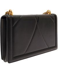 Dolce & Gabbana - 'devotion' Big Black Shiulder Bag With Heart Jewel Detail In Matelassé Leather Woman - Lyst