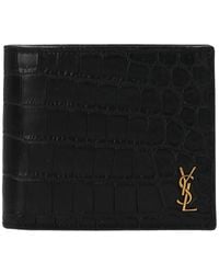 Saint Laurent - Leather Wallet With Metal Cassandre Logo Detail - Lyst