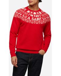 Mc2 Saint Barth - Sweater Heron With Fair Isle Jacquard And Im Not A Saint Jacquard - Lyst