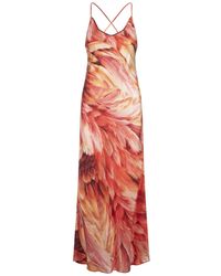 Roberto Cavalli - Long Dress With Straps And Plumage Print - Lyst