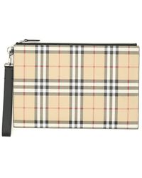 Burberry - Checked Zipped Clutch Bag - Lyst