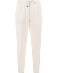 Brunello Cucinelli - Leisure Fit Cotton Trousers With Drawstring And Darts - Lyst