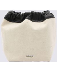 Jil Sander - Ivory Canvas And Leather Bucket Bag - Lyst