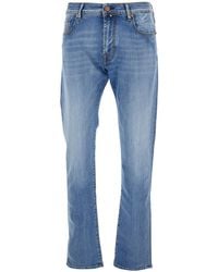 Jacob Cohen - 'bard' Bue Jeans With Logo Embroidery On The Front And Double Logo Patch On The Rear In Denim Man - Lyst