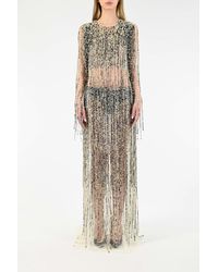 Elisabetta Franchi - Red Carpet Dress With Two-tone Fringes - Lyst