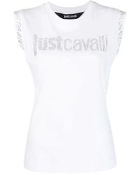 Just Cavalli - T-shirt 74mw601 S Logo Crystal Cotton Jersey - Lyst