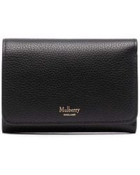 Mulberry - Black Wallet With Logo And Button Fastening In Grained Leather Woman - Lyst