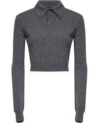Mugler - Heather Cashmere Knit Cropped Polo Shirt - Lyst