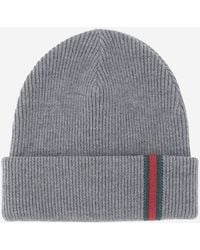 Gucci - Wool Beanie With Web Ribbon Fabric Hat - Lyst