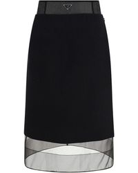 Prada - Enamel Triangle-logo Wool Skirt - Lyst