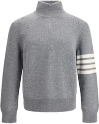 Thom Browne - Elegant Sweater With Half-Zip Detail On The Neck - Lyst