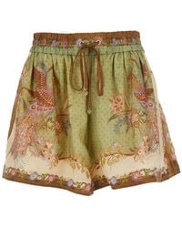 Zimmermann - 'Indra Shorts With Elasticated Drawstring Waist And All-Over Print - Lyst