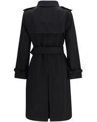 Burberry - Long Gabardine Trench Coat With Check Collar Cotton - Lyst