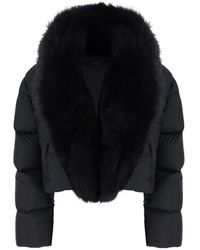Gucci - Down Jacket With Fur Detail Leather Puffer - Lyst