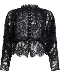 Self-Portrait - Lace Long-Sleeve Blouse Polyamide Shirt - Lyst