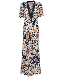 La DoubleJ - 'Marlene' Long Dress With V-Neck And All-Over Floral Print - Lyst