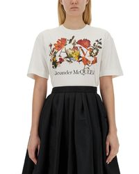 Alexander McQueen - Floral Cotton Jersey T-shirt - Lyst