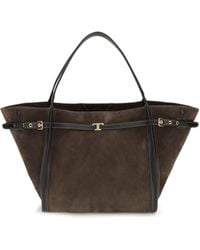 Tod's - Suede Tote Bag Calf Leather Bos Taurus Shoulder - Lyst