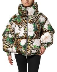 Dolce & Gabbana - Leopard Rose Puffer Quilted Jacket Polyester Clothing - Lyst