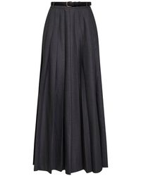 Self-Portrait - Wool Blend Belted Pleated Maxi Skirt - Lyst