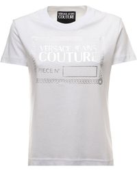 Versace Jeans Couture T-shirt In Jhersey With Silver-tone Foi Logo Print Woman - White