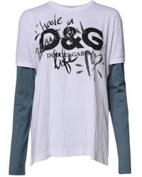 Dolce & Gabbana - White Graphic Print Cotton Crew Neck T - Lyst