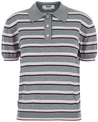MSGM - Polo Shirt With Ribbed Details And All-Over Striped Motif In - Lyst