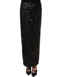 Dolce & Gabbana - Black Sequin High Waist Pencil Midi Skirt - Lyst